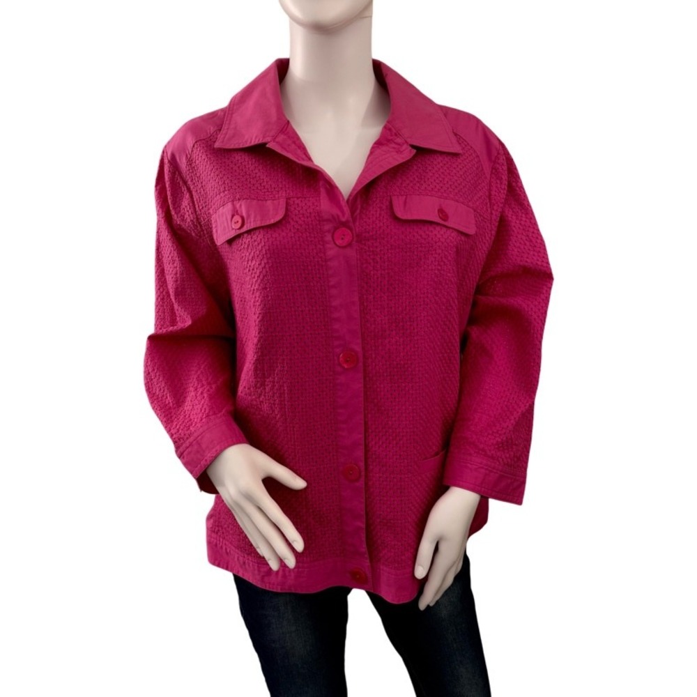 ALLISON DALEY Pink Textured Button Front Jacket Women Size 16 Spring Church